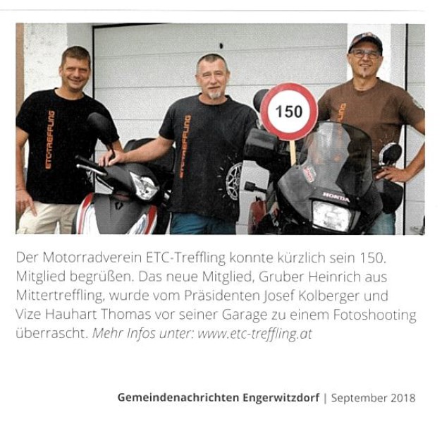 Gemeindeteitung 150igstes Mitglied